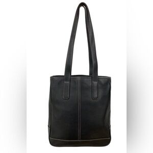 Vintage Coach Hampton Classic Black Leather Tote Bag with Contrast Stitching